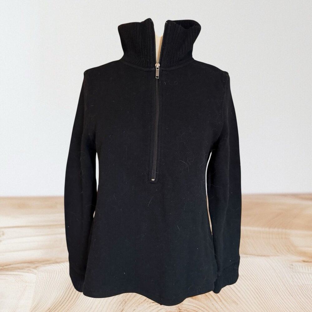 Banana Republic 1/2 Zip black Boiled Wool type Sweater Sz L Women Wardrobe Basic